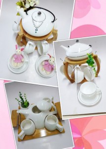 Fashion design ceramic  tea set and coffee sets with wooden tray